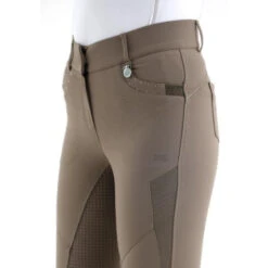 Premier Equine Beluso Ladies Full Seat Gel Riding Breeches -Equestrian Supply Store SS20 Beluso Ladies Full Seat Gel Riding Breeches Walnut 3 4 Front Detailing