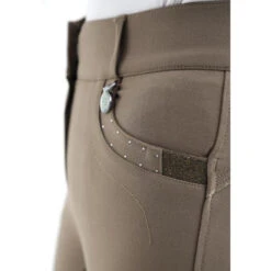 Premier Equine Beluso Ladies Full Seat Gel Riding Breeches -Equestrian Supply Store SS20 Beluso Ladies Full Seat Gel Riding Breeches Walnut Front Pocket Detaili