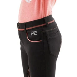 Premier Equine Sassa Kids Full Seat Gel Riding Breeches -Equestrian Supply Store SS20 Sassa Kids Full Seat Gel Riding Breeches Black Close Up Front Branking