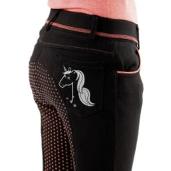 Premier Equine Sassa Kids Full Seat Gel Riding Breeches -Equestrian Supply Store SS20 Sassa Kids Full Seat Gel Riding Breeches Black Close Up Rear Pocket Det