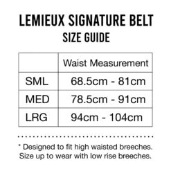 LeMieux Signature Leather Belt -Equestrian Supply Store Signature Belt Size Guide