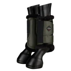 LeMieux Fleece Lined Brushing Boots -Equestrian Supply Store lm flb oakgreen1 hr